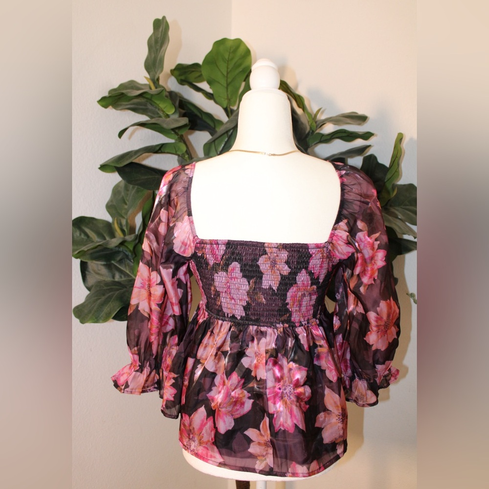 Thirty Thirty LA Floral Organza Peplum Babydoll Blouse - Picture 3 of 13